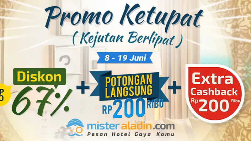 Lebaran, Hotel Diskon Hingga 67% + 15% + Cashback s/d 200 Ribu