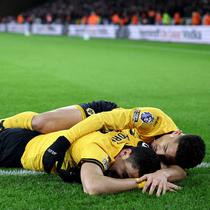 Bagi Andre Trindade, ini merupakan gol pertamanya di Wolverhampton sejak didatangkan pada musim lalu. Pemain berkebangsaan Brasil tersebut tercatat telah melakoni 60 laga Liga Inggris tetapi baru mencetak gol pada laga ini. (AFP/Darren Staples)