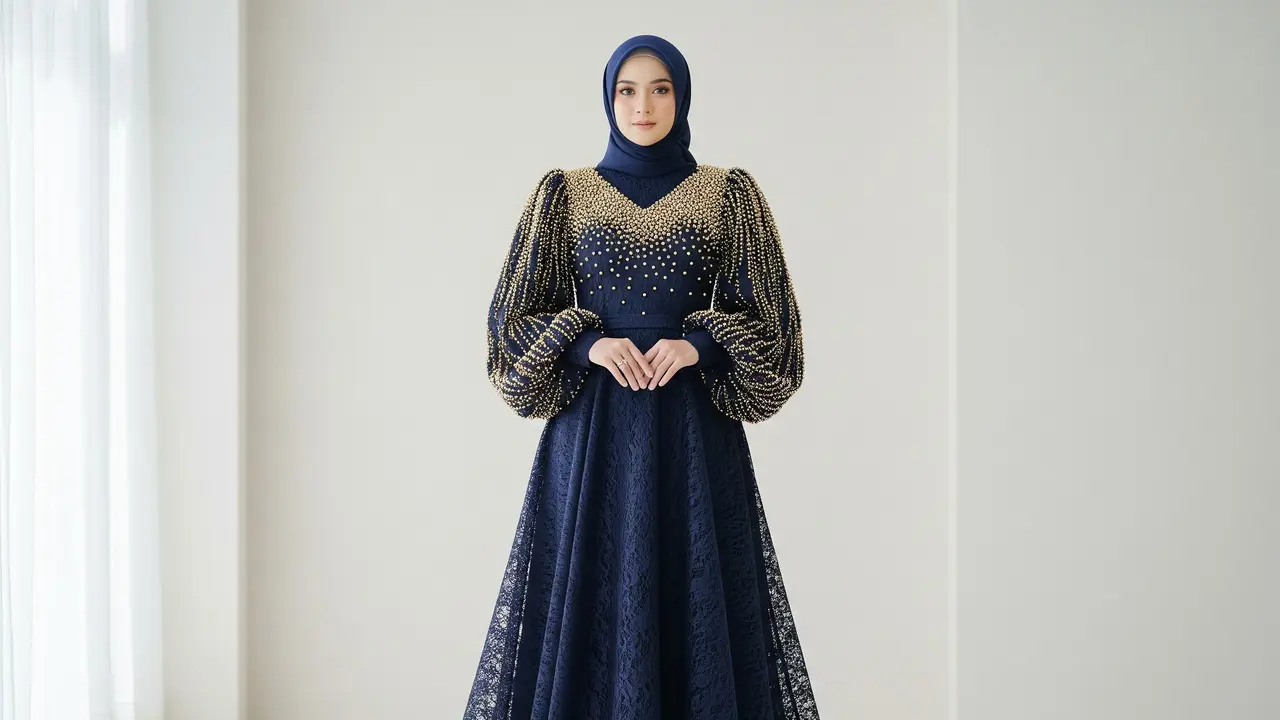 Dress Brokat Muslim Syar’i Modern Payet Lengan Balon