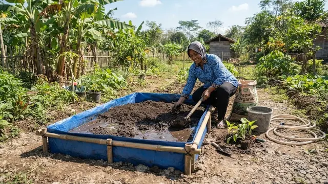 Memilih dan Menyiapkan Kolam Terpal untuk Menanam Genjer (AI Generated)