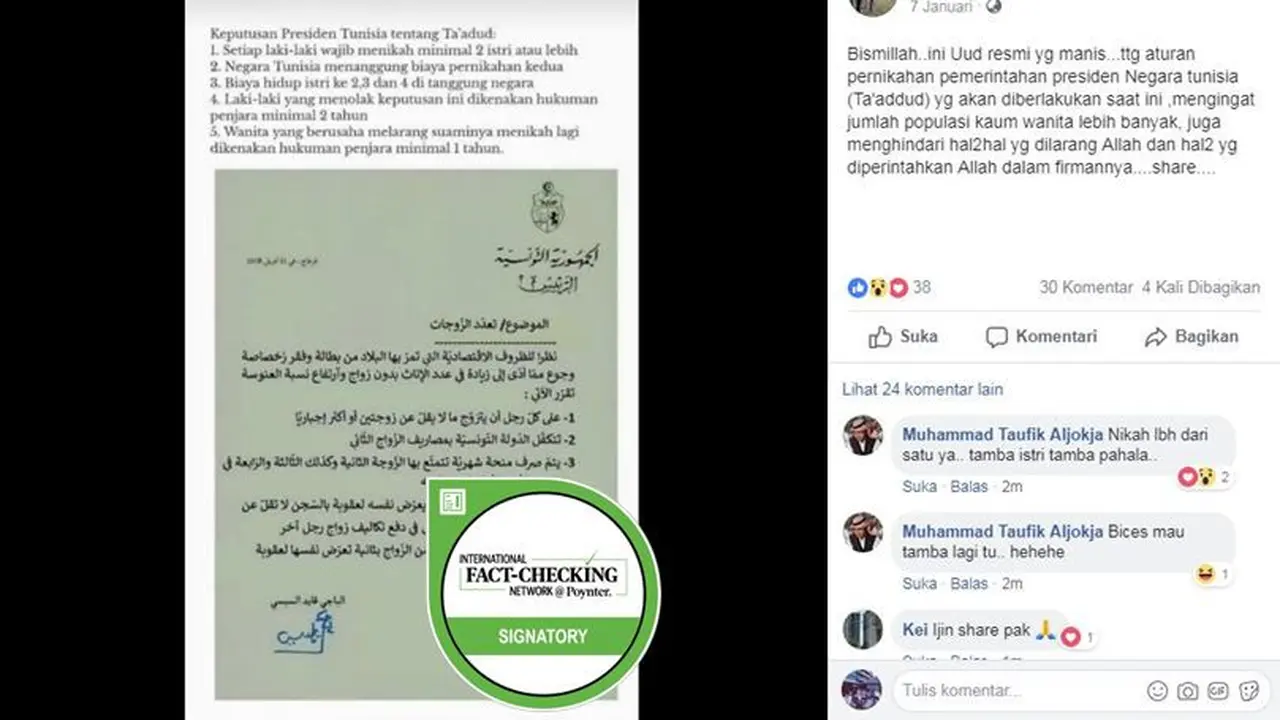 [Cek Fakta] Presiden Tunisia Dorong Warganya Beroligami?
