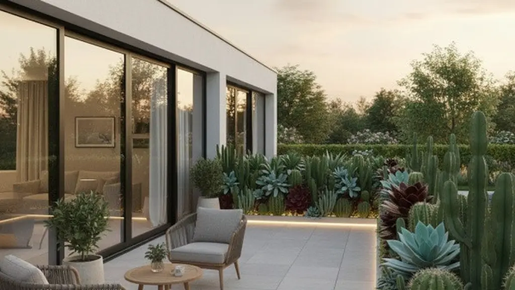 Teras Rumah dengan Pagar Tanaman Hidup (Gemini AI)