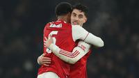 Kai Havertz menjadi pencetak gol penentu kemenangan dalam laga leg 2 semifinal Carabao Cup 2025/2026 antara Arsenal melawan Chelsea di Emirates Stadium, London, Inggris, Selasa (03/02/2026) malam waktu setempat. (AFP/Adrian Dennis)