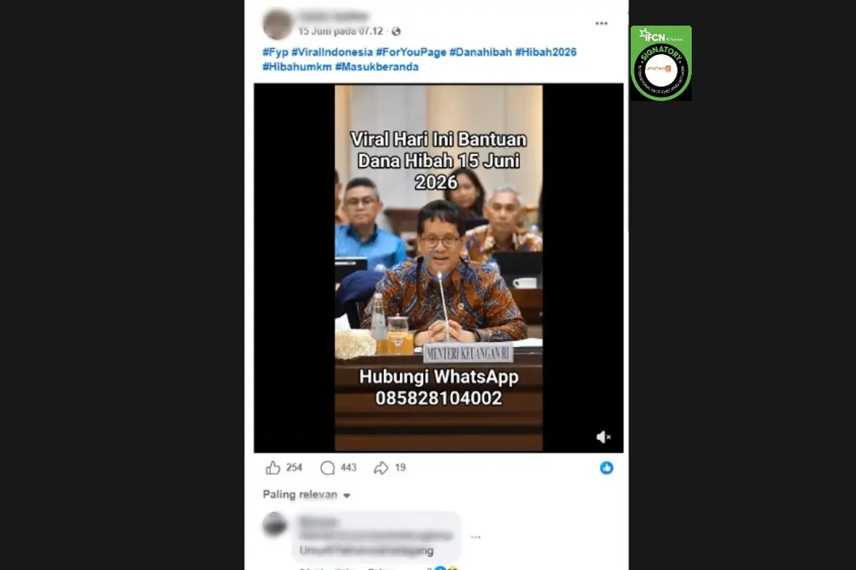 Cek Fakta Liputan6.com mendapati klaim video Menkeu Purbaya Yudhi Sadewa meresmikan program dana hibah.