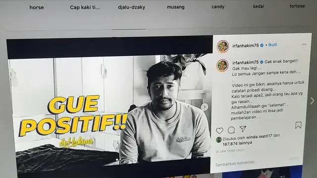 Unggahan Irfan Hakim. (Foto: Dok. Instagram @irfanhakim75)
