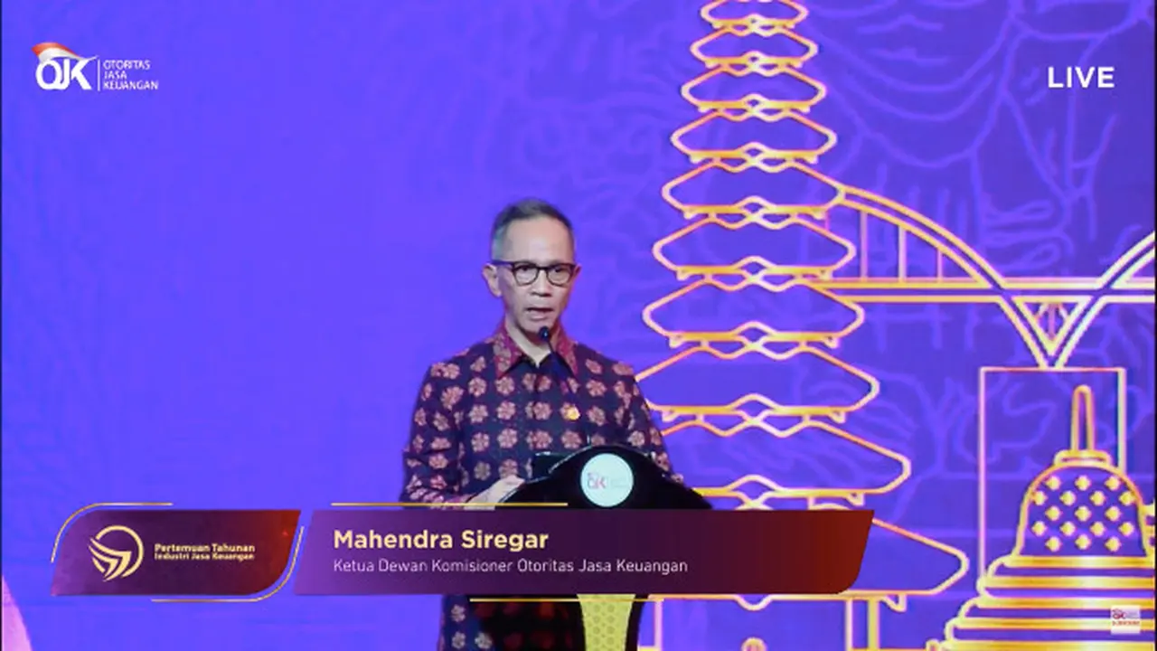 Ketua OJK Mahendra Siregar dalam Pertemuan Tahunan Industri Jasa Keuangan 2023, Senin (6/2/2023). (Foto: tangkapan layar/Pipit I.R)