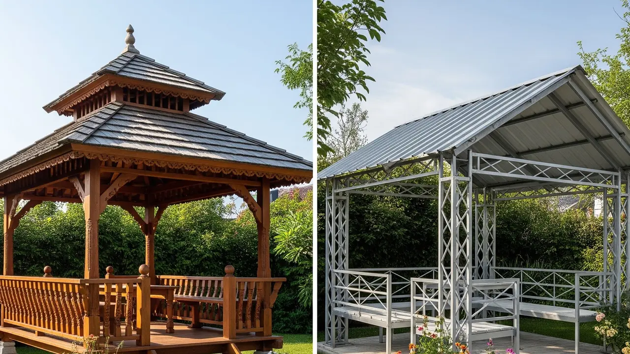 Gazebo Kayu dan Gazebo Baja Ringan