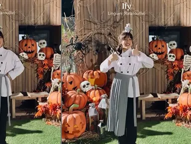 Ify Alyssa membagikan momen pesta kostum Halloween bareng teman-temannya. Di antaranya ada 2 personel Blink yaitu Agatha Pricilla dan Sivia Azizah. Perempuan 27 tahun itu tampil sebagai karakter Linguini dari film animasi Ratatouille dengan kostum chef. (Liputan6.com/IG/@ifyalyssa)