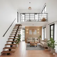 7 Desain Rumah Mezzanine Kecil Tanpa Tangga Beton, Praktis dan Hemat Ruang di 2025 (sumber: Gemini AI)