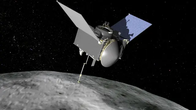 Ilustrasi OSIRIS-REx saat mengambil sampel di permukaan asteroid Bennu