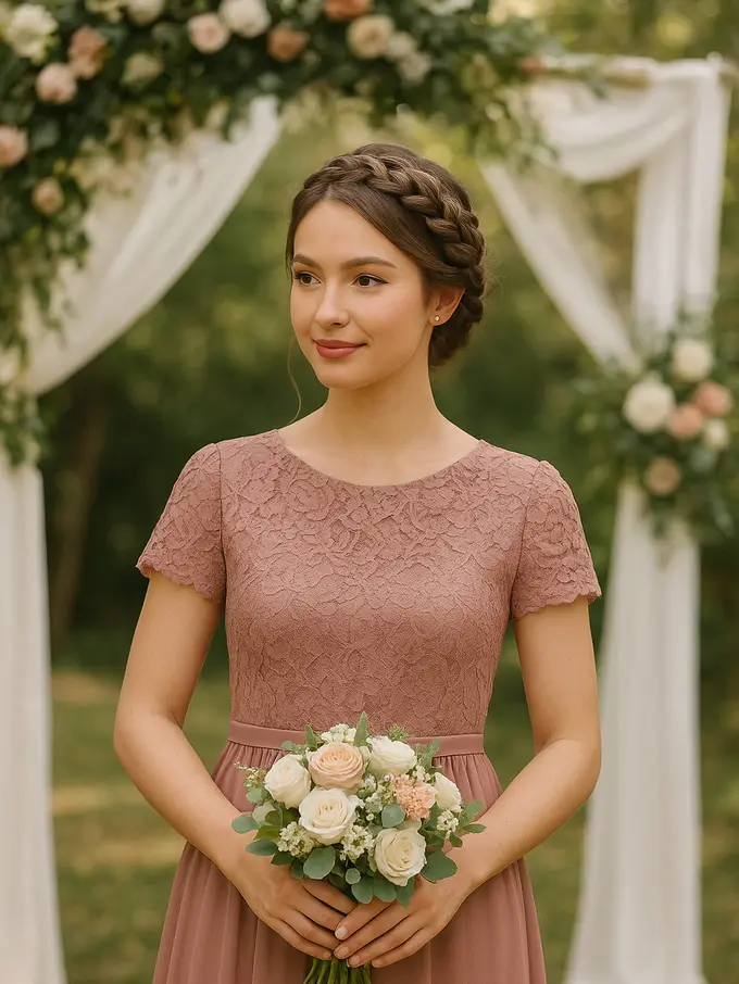 Kepang Mahkota untuk Rambut Bridesmaid Pendek