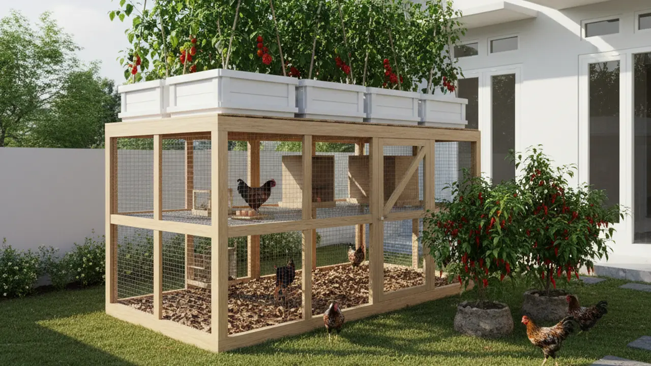 Desain Inovatif Kebun Cabai dan Sayur dengan Ternak dalam Satu Area. AI