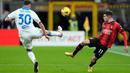AC Milan memimpin 2-0 saat babak kedua baru berjalan tiga menit. Christian Pulisic gantian membobol gawang Frosinone. (AP Photo/Luca Bruno)
