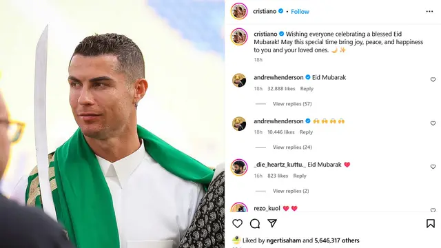 Unggahan selamat Lebaran Cristiano Ronaldo. (Instagram/ cristiano)