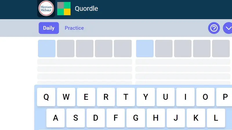 Tampilan Quordle di Merriam-Webster
