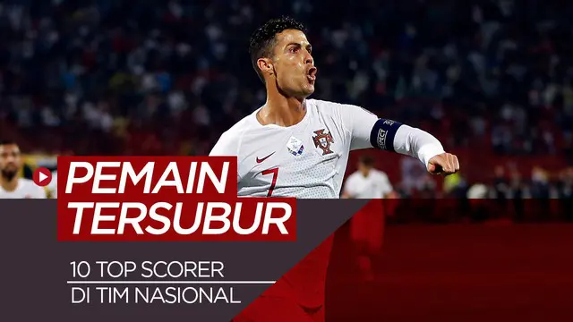 Berita video 10 top scorer di tim nasional. Cristiano Ronaldo di peringkat kedua.