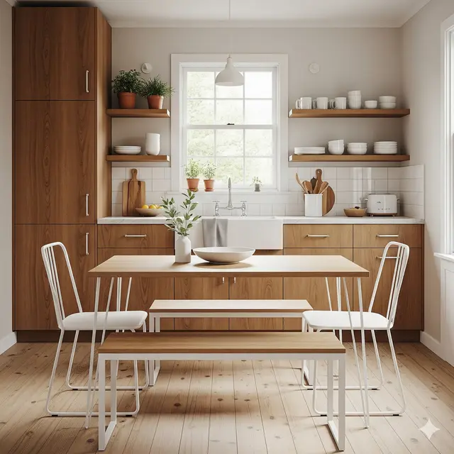 Inspirasi Desain Dapur Sekaligus Ruang Makan di Rumah Kecil. Gemini