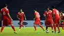 Sejumlah pemain timnas Suriah berlatih di Stadion GBK Jakarta, Jumat (14/11/2014). Timnas Suriah akan berlaga melawan Indonesia dalam laga persahabatan jelang AFF 2014. (Liputan6.com/Helmi Fithriansyah)