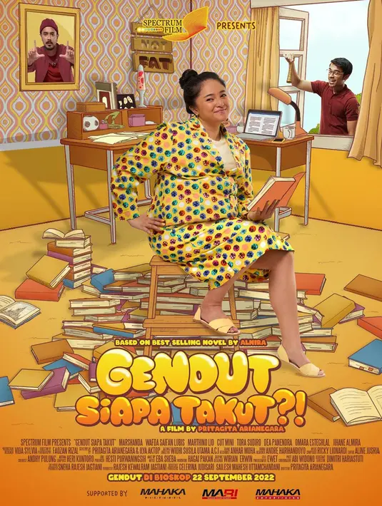 <p>Film Gendut Siapa Takut?! berkisah tentang body positivity. Film yang berangkat dari novel karya Moza ini menghadirkan Marshanda sebagai pemeran utama. Ia diceritakan punya tubuh tambun, namun sangat percaya diri dan mencintai kehidupannya sebagai seorang lajang. Hingga suatu hari ia bertemu teman masa kecilnya yang membuatnya mulai belajar soal cinta. Gendut Siapa Takut?! bakal tayang di bioskop Indonesia mulai 22 September 2022. (Instagram/filmgendutsiapatakut)</p>