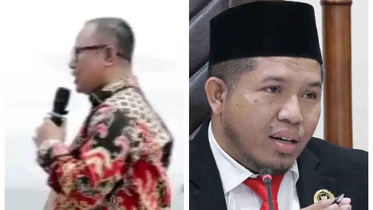 Pj Bupati Muna Barat Bahri (kiri) dan Koordinator Divisi Hukum dan Pencegahan Bawaslu Sultra Bahri.