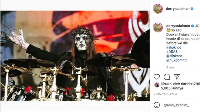 Ustaz Derry Sulaiman Turut Berduka Atas Meninggalnya Joey Jordison Eks Slipknot, Sampaikan Pesan Ini