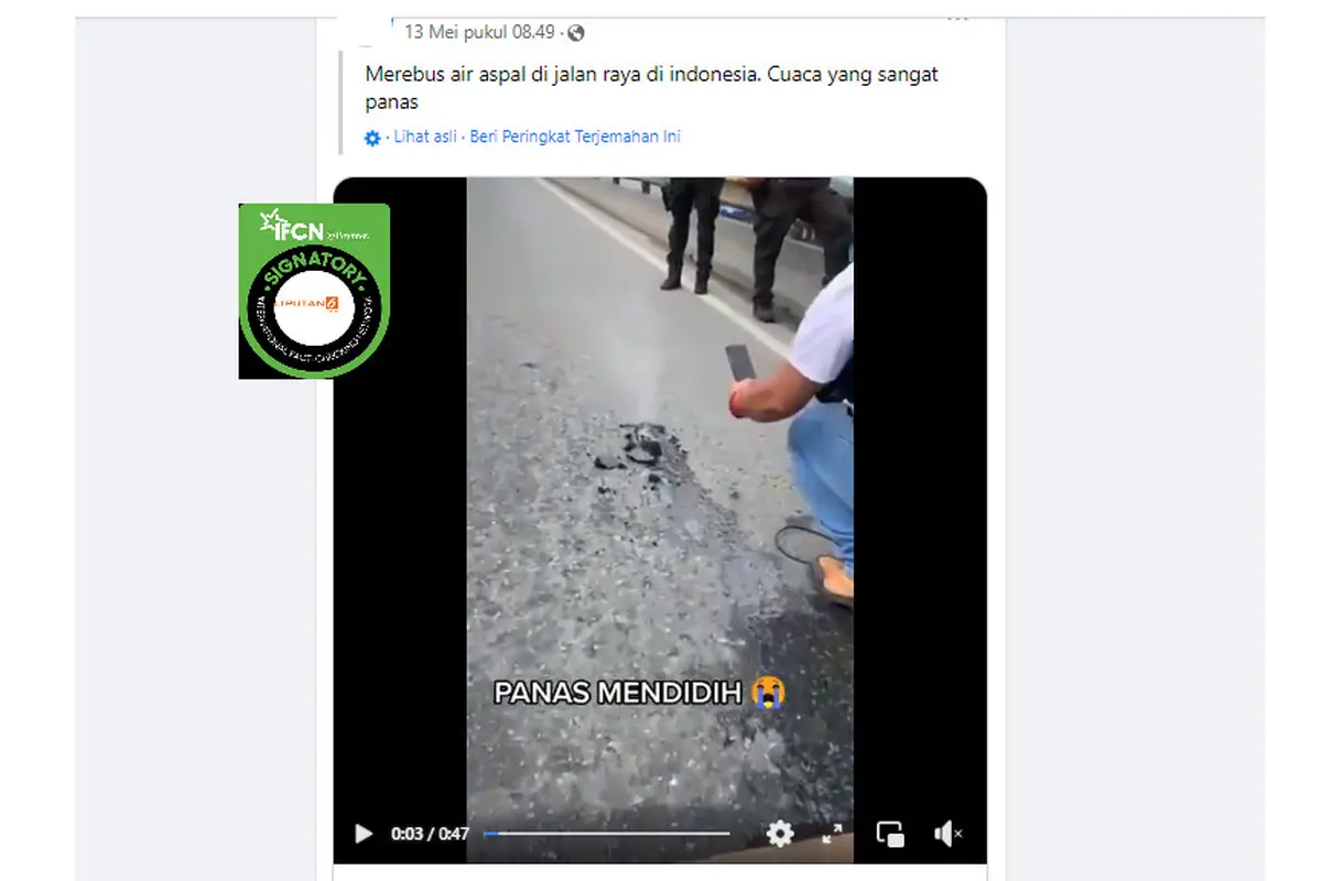 Tangkapan layar klaim video jalan di Indonesia mendidih akibat cuaca panas