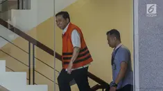 Ekspresi terdakwa kasus korupsi proyek e-KTP Setya Novanto saat tiba di Gedung KPK, Jakarta, Kamis (4/1). Setnov datang setelah menjalani sidang di Pengadilan Tipikor Jakarta. (Liputan6.com/Faizal Fanani)