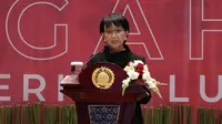 Menlu Retno Marsudi saat menyampaikan pidato pada acara HUT Kemlu RI ke-75 pada Rabu, 19 Agustus 2020. (Dok: Kemlu RI)