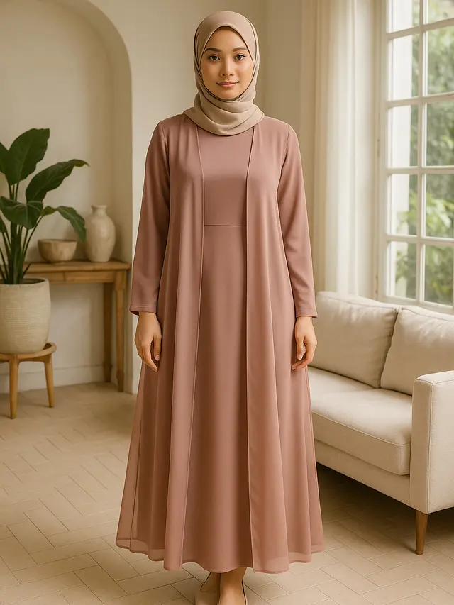 7 Model Gamis dengan Rompi Sifon, Anggun dan Ringan Dipakai Seharian