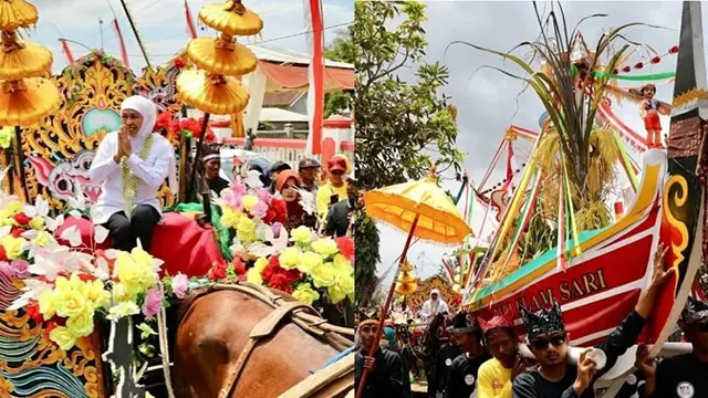 Khofifah Indar Parawansa terlihat sangat antusias saat hadir di tradisi Petik Laut Pancer
