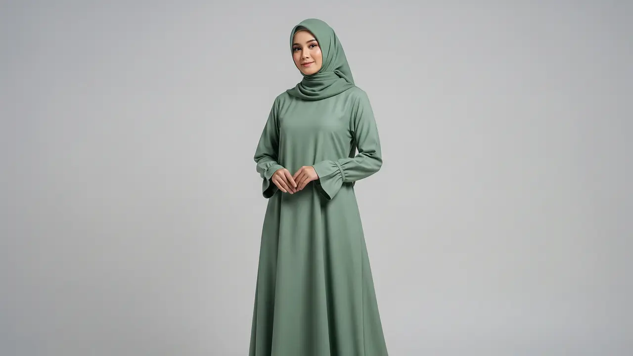 Gamis A-Line Polos dengan Manset Lengan