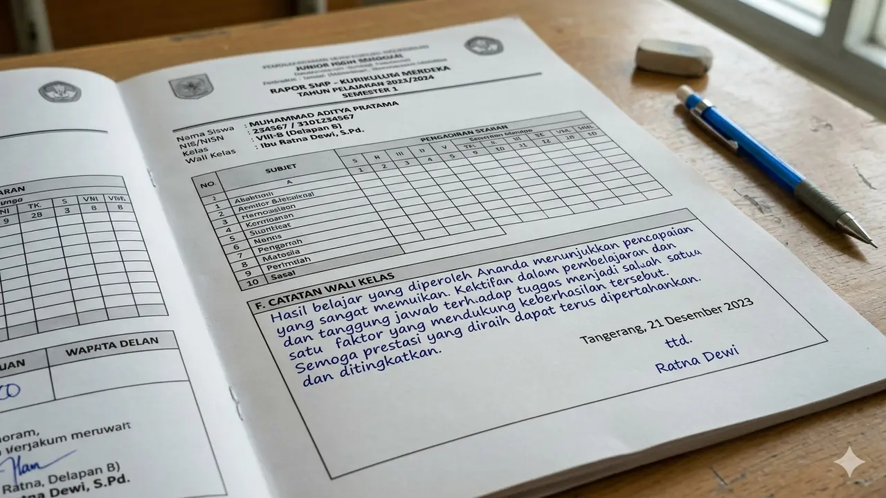Contoh Catatan Wali Kelas di Raport SMP