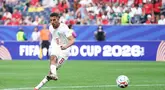 Pemain Maroko Azzedine Ounahi saat mencetak gol pertama timnya selama pertandingan babak 16 besar Piala Dunia FIFA 2026 antara Kanada dan Maroko di Stadion Houston, Texas, Sabtu (04/07/2026). (AFP/ Getty Images/ Kevin C.Cox)