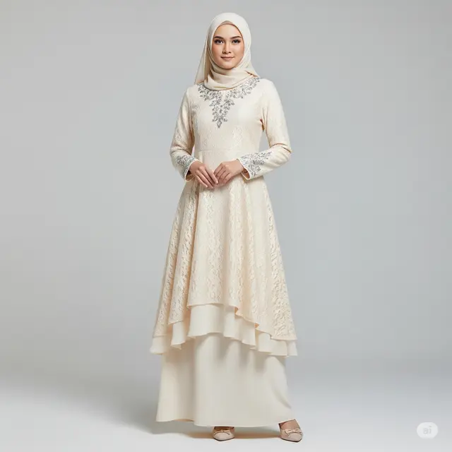 Model Dress A-line Muslimah Bordir Brokat Terbaru.