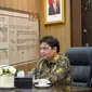 Menteri Koordinator Bidang Perekonomian Airlangga Hartarto dalam Konferensi Pers PPKM secara virtual, di Jakarta, Senin (6/9/2021).