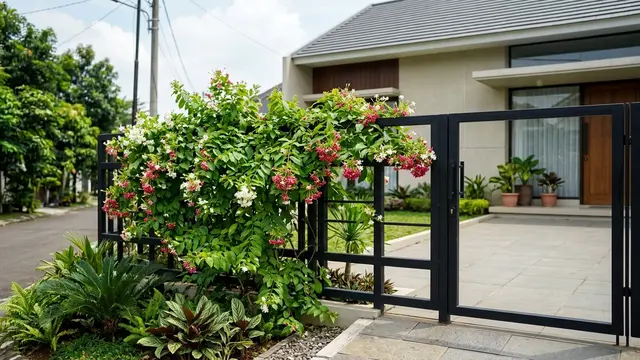 Ide Pagar Depan Rumah dari Kombinasi Besi Hollow dan Tanaman Rambat (AI Generated)