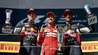 Sebastian Vettel diapit duo Red Bull, Daniil Kvyat (kiri) dan Daniel Ricciardo