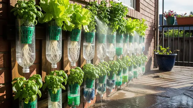 Ide Kebun Sayur di Teras Belakang dengan Botol Bekas