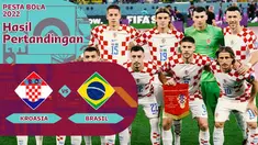 Berita Motion grafis hasil pertandingan Piala Dunia 2022. Timnas Kroasia berhasil melaju ke semifinal usai menaklukan Brasil lewat adu penalti dengan skor 4-2 pada Jumat (9/12/2022) malam WIB.