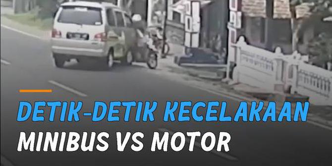 VIDEO: Detik-Detik Kecelakaan Minibus vs Motor, Pagar Cor Sampai Roboh