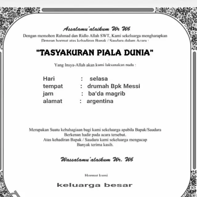 6 Undangan Tasyakuran Nyeleneh Ini Bikin Tepuk Jidat