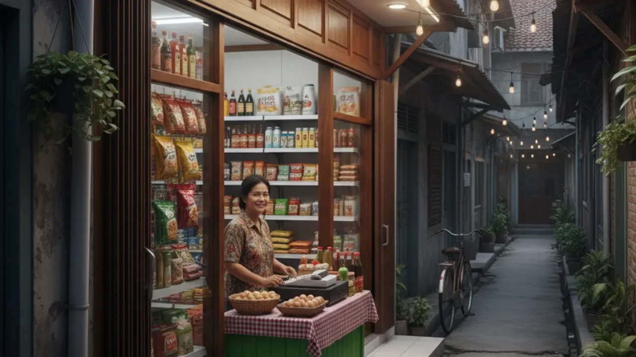 Ilustrasi Model Warung Sembako dalam Gang Sempit (Sumber: Gemini AI)