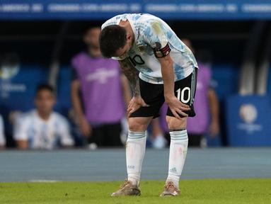 Gol yang diciptakan Messi tak mampu bawa Argentina merebut poin penuh atas Chile pada laga Grup A CONMEBOL Copa America yang digelar di Stadion Nilton Santos, Brazil. (Foto: AP/Ricardo Mazalan)