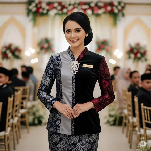 Seragam Among Tamu Kombinasi Brokat & Velvet/Satin