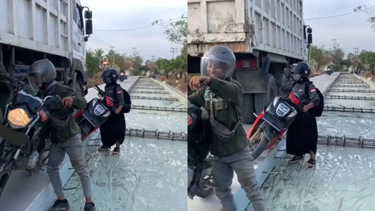 Beratnya Cobaan Pengguna Motor di Indonesia, Harus Rela Turun dari Motor agar Tidak Terserempet Truk