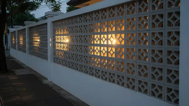 Pagar Tembok Dengan Lampu Hias