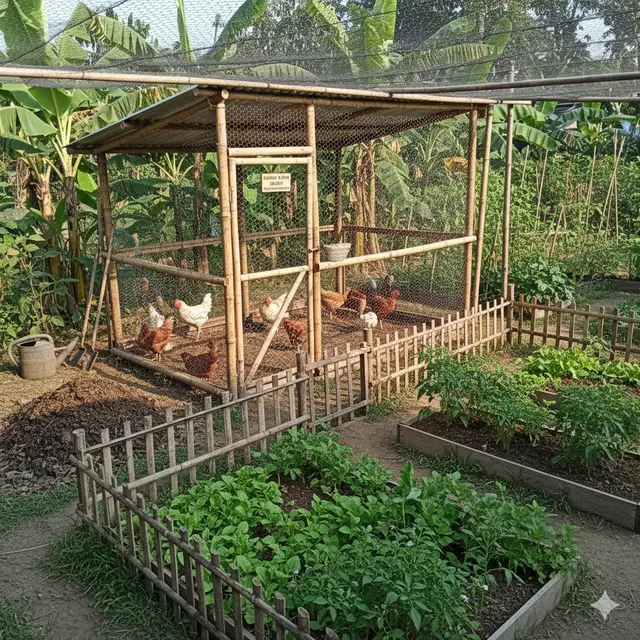 Ide kandang ternak ayam ukuran 2x2 meter di belakang rumah (Foto: Gemini AI)