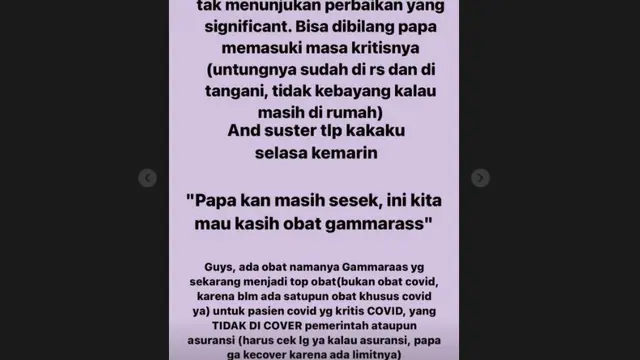 Ayah Gritte Agatha Sempat Alami Masa Kritis karena Covid-19.