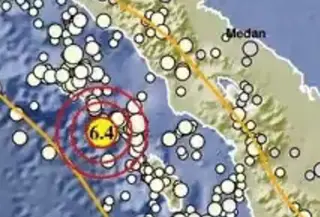 Gempa Magnitudo 6,4 mengguncang Sinabang Aceh, Selasa (3/3/2026), pukul 11.56.45 WIB. (Liputan6.com/ Dok BMKG)