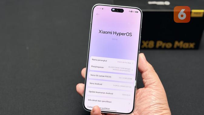 Poco X8 Pro Max sudah pakai HyperOS 3. (Liputan6.com/ Yuslianson)